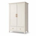 Armadio a due ante in legno con cassetti color crema