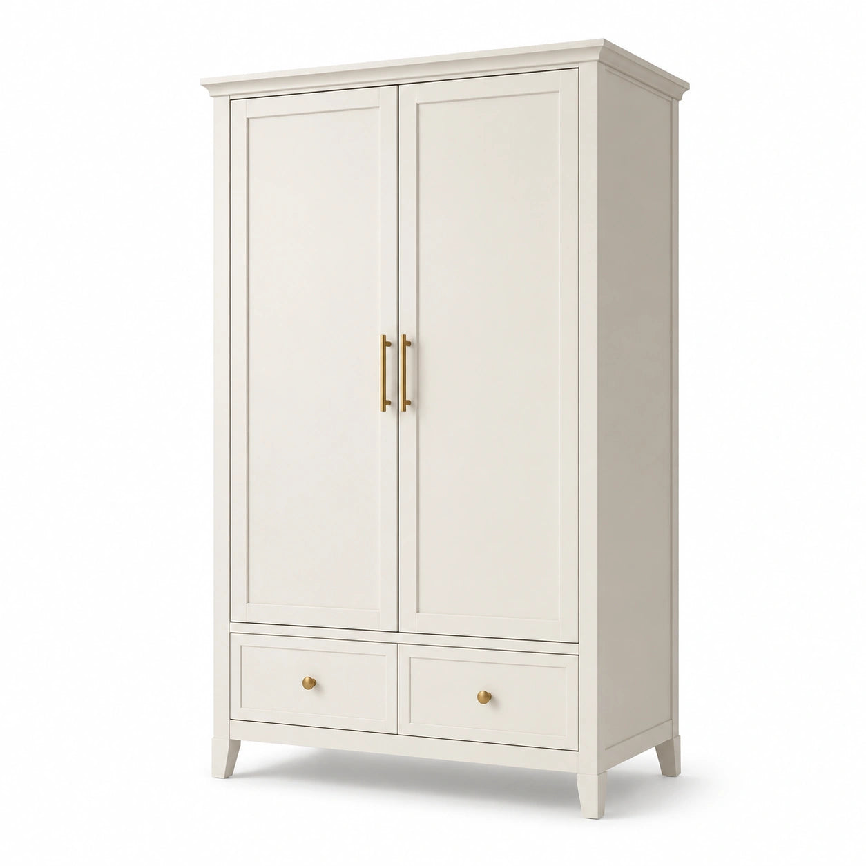 Armadio a due ante in legno con cassetti color crema