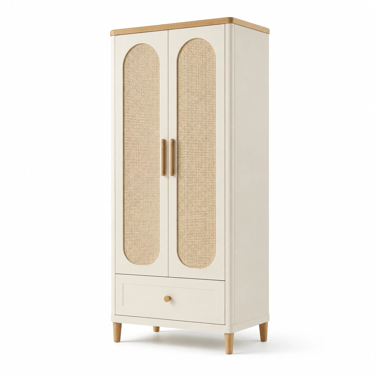Armadio in legno con ante in rattan e cassetto 180x80x40 cm