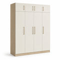 Armadio a 5 Ante in Legno e Melamina Bianco e Rovere 200x150x60 cm