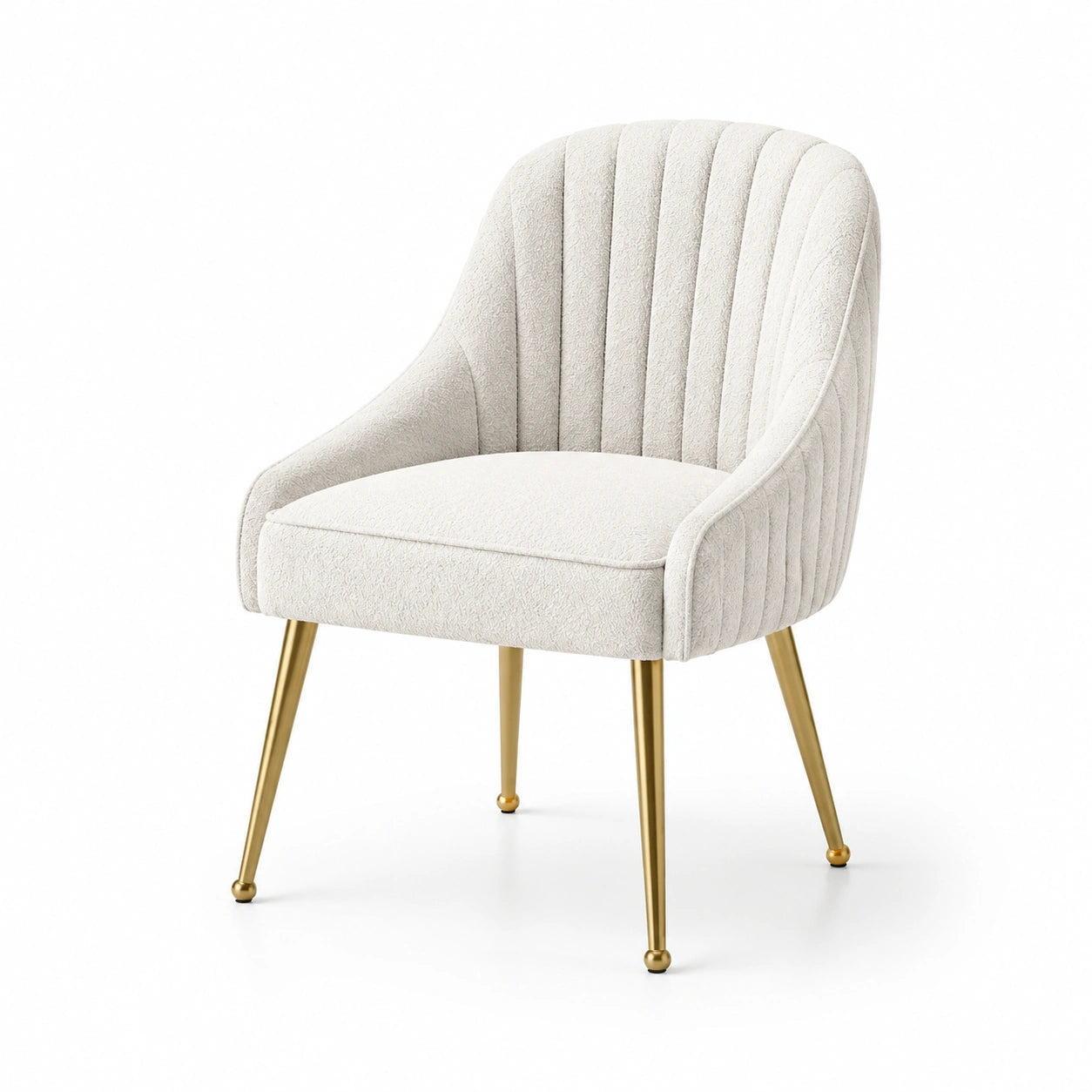 Sedia da pranzo in tessuto bouclé e gambe in metallo dorato beige