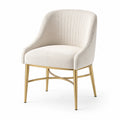 Sedia in tessuto beige con struttura in metallo dorato