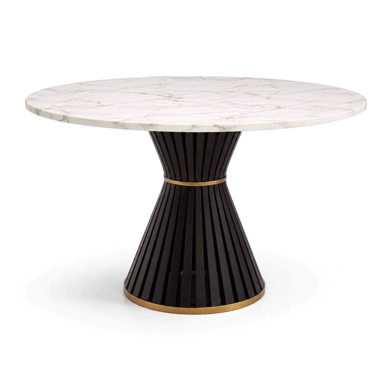Tavolo rotondo in marmo e legno verniciato nero con dettagli in metallo 120 cm