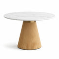 Tavolo da pranzo rotondo in marmo bianco e base in legno di rovere 120 cm