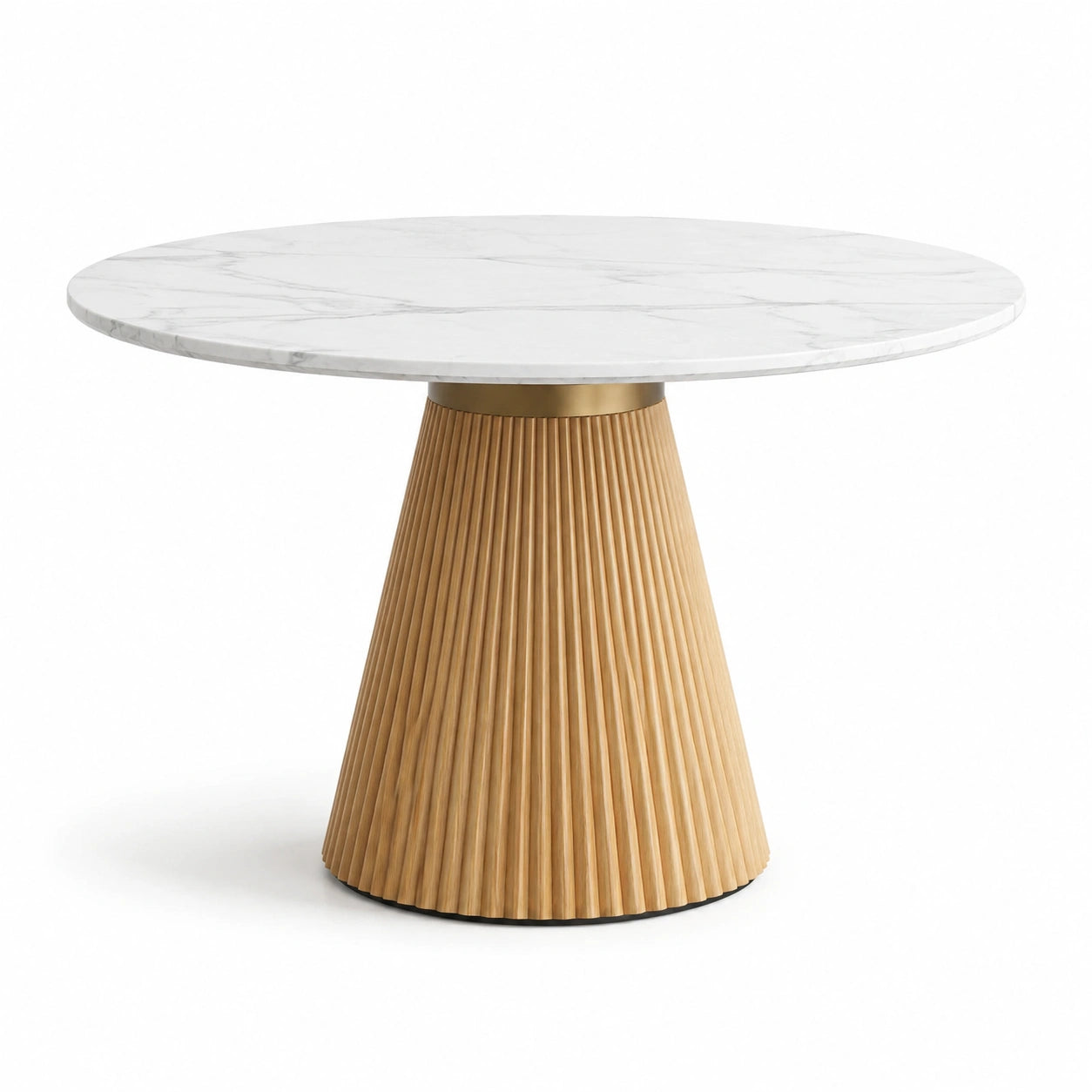 Tavolo da pranzo rotondo in marmo bianco e base in legno di rovere 120 cm