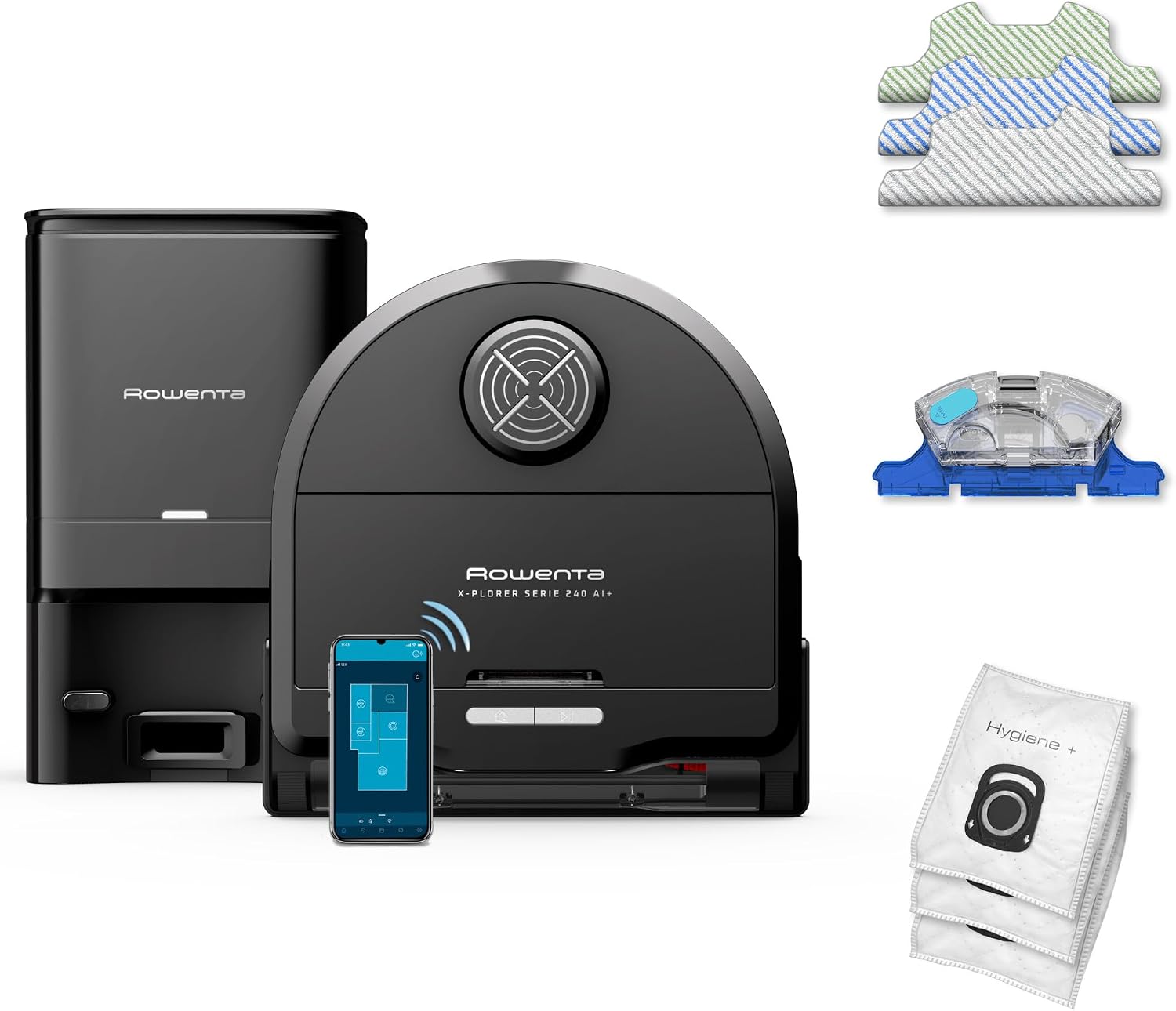 Robot aspirapolvere, X-PLORER Serie 240AI+, Durata 120 min, Potenza 8000 Pa, Animal & Allergy, Lavapavimenti, Intelligenza Artificiale, Rowenta RR9695