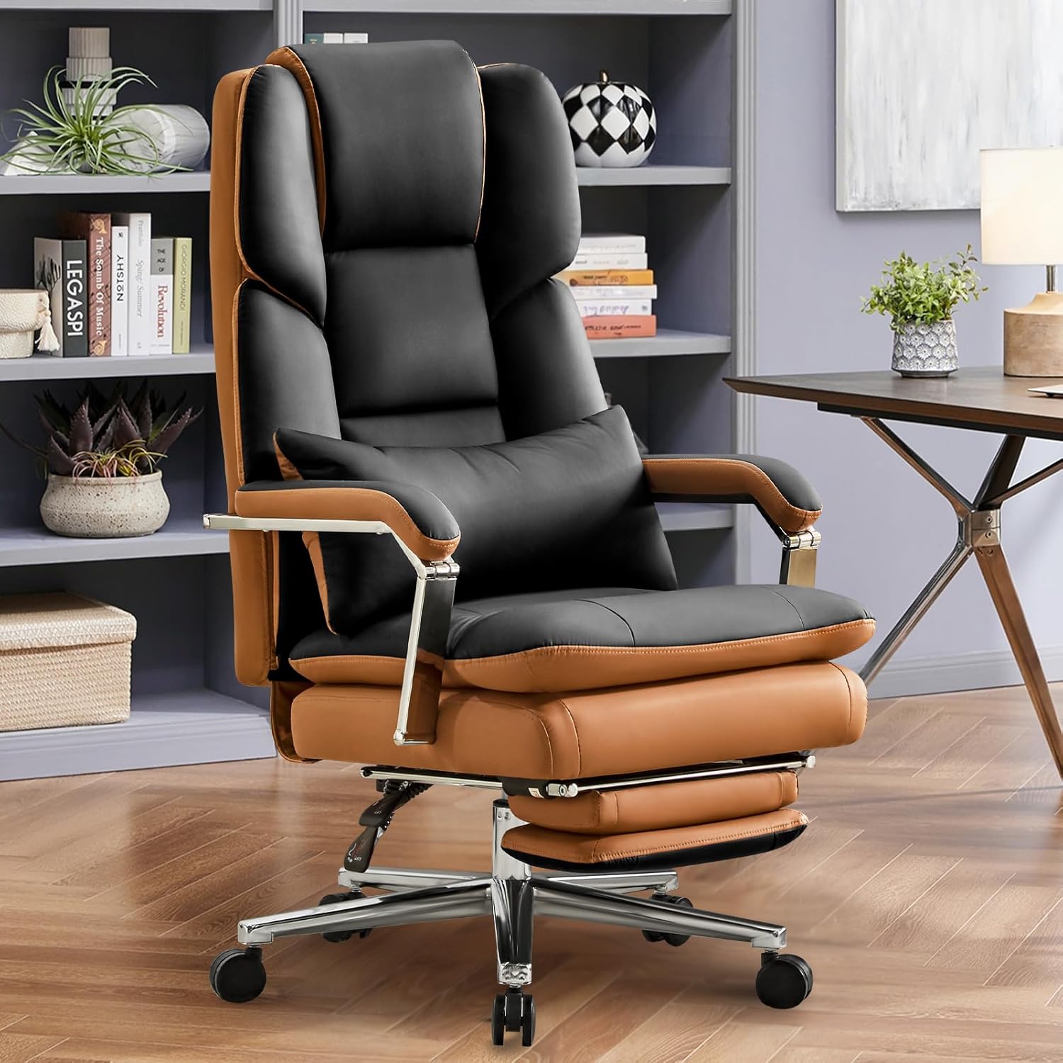 Sedie da scrivania, Sedia da Ufficio con Poggiapiedi e Supporto Lombare 200 kg, Sedia Ufficio Ergonomica, Nero, Ckaff