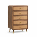 Cassettiera in legno e rattan con 5 cassetti, colore naturale, 90x45x120 cm