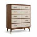 Cassettiera in legno noce e MDF crema con maniglie in metallo