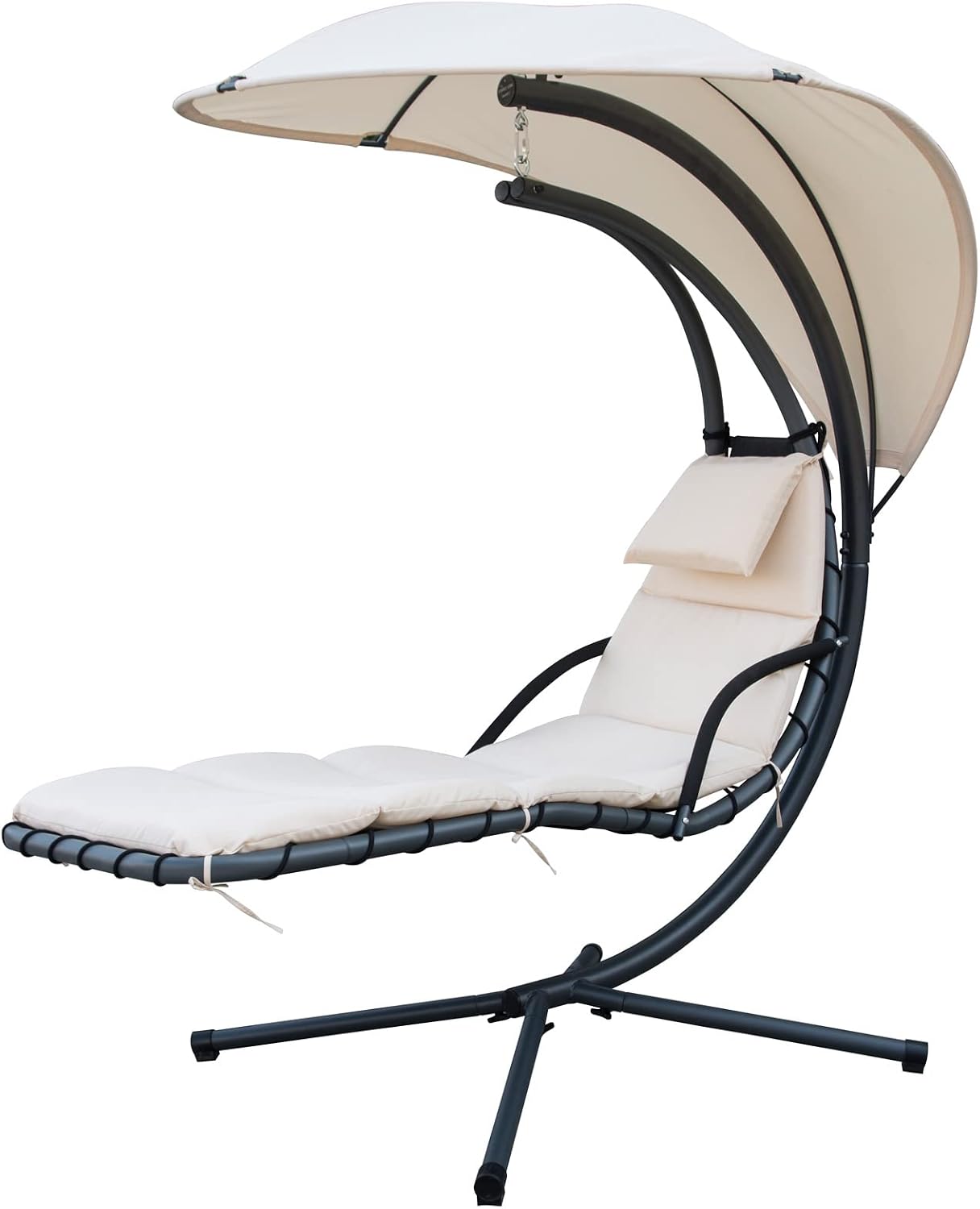 Sedia sospesa, GARDENIA, Amaca Poltrona Sdraio Sospesa a Dondolo con Parasole Kelly Beige