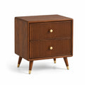 Comodino in legno marrone con due cassetti e maniglie in ottone