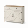 Credenza in legno con 2 porte e 1 cassetto, bianco e naturale