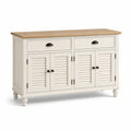 Credenza in legno di pino bianco crema con piano in quercia