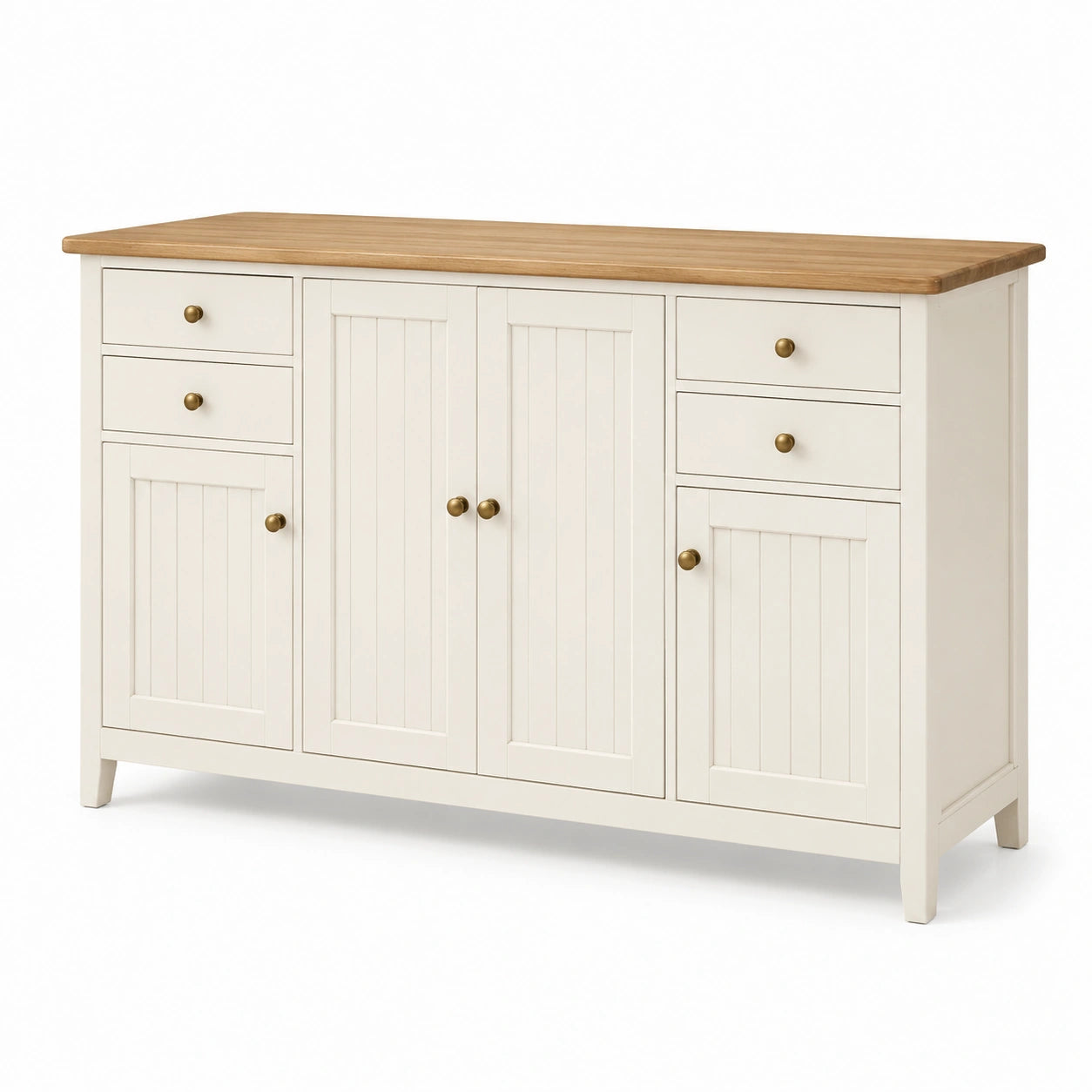 Credenza in MDF bianco e impiallacciato di quercia con cassetti 145x45x85 cm