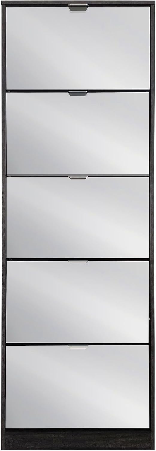 milani home Scarpiere, scarpiera moderna 5 ante con specchi, 24 x 60 x 180 cm, truciolare bilaminato e vetro, grigio scuro