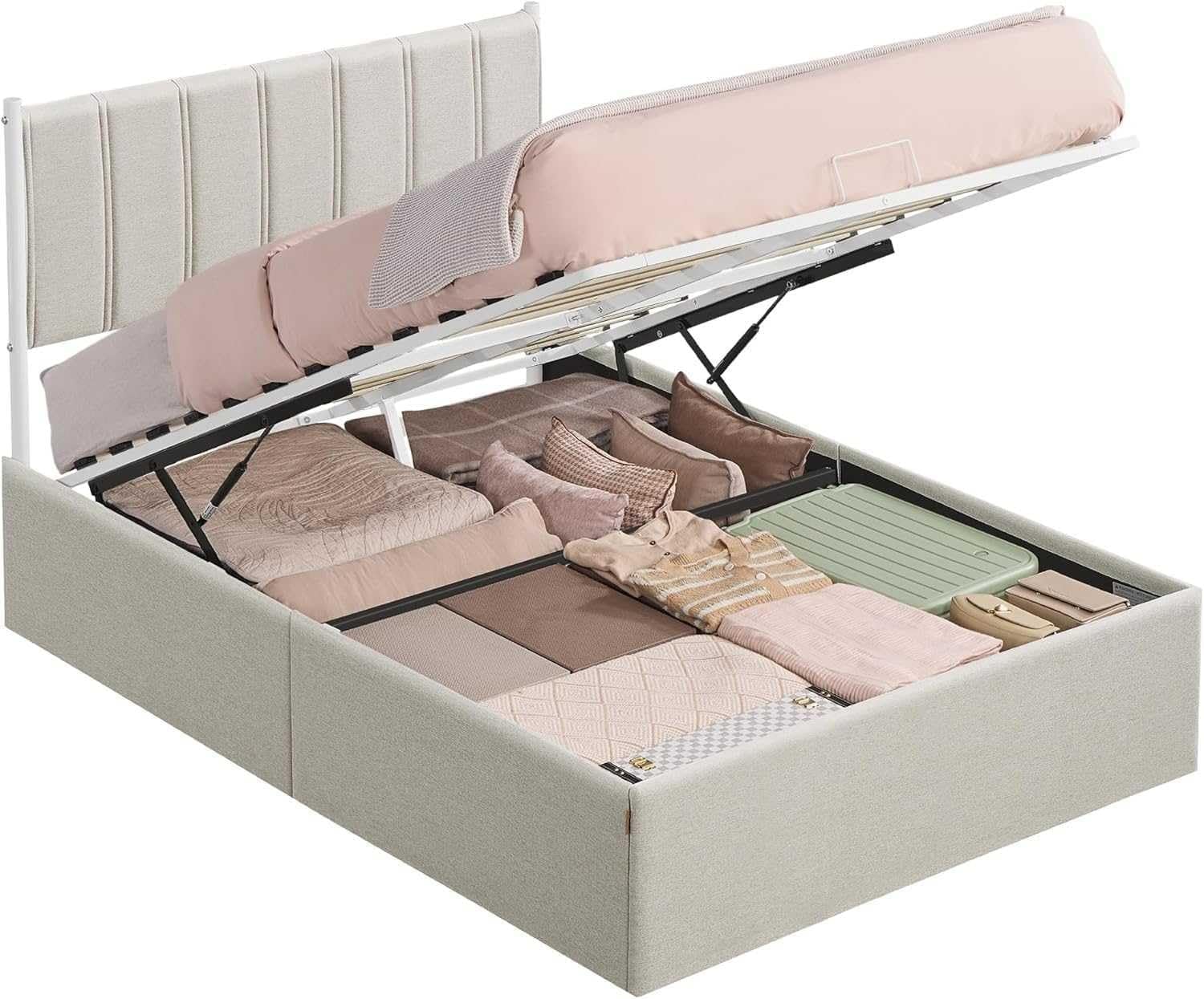 VASAGLE RMB615LH01 Letti, Struttura Letto, Letto Sollevabile con Contenitore, Testiera, Sollevamento Idraulico, Moderno e Semplice, Montaggio Facile
