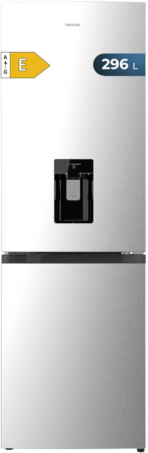 Frigorifero combinato, LED interno, 2 Porte con distributore d'acqua Bolero CoolMarket Combi 296 DF WD Inox E. 296 L, 60 cm di larghezza, Cecotec