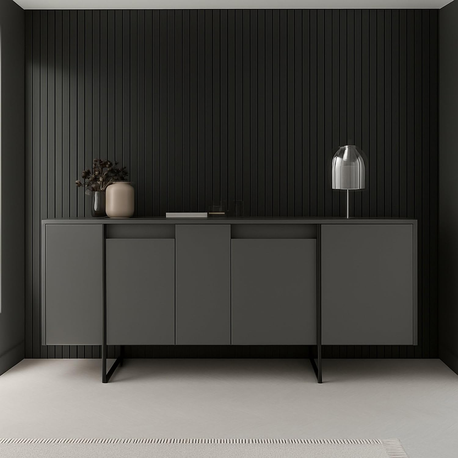 Dmora Credenza, Betel, Buffet da soggiorno, 160x35h80 cm, Madia da salotto, Dispensa da cucina, Antracite e Nero