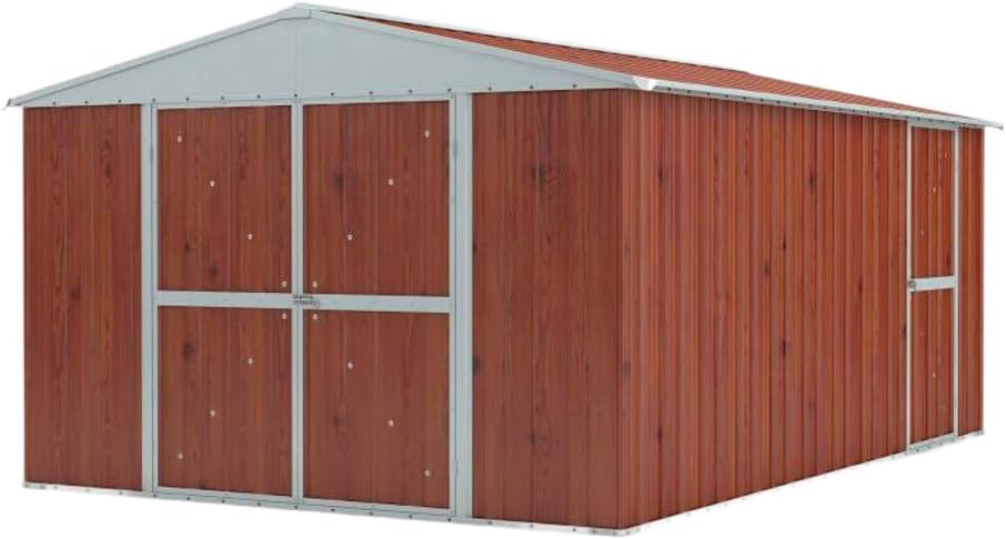 Notek Casette da giardino, Box in Acciaio Zincato Casetta da Giardino in Lamiera 3.60 x 4.30 m x h2.10 m - 185 kg - 15 metri quadri (Finitura Legno)
