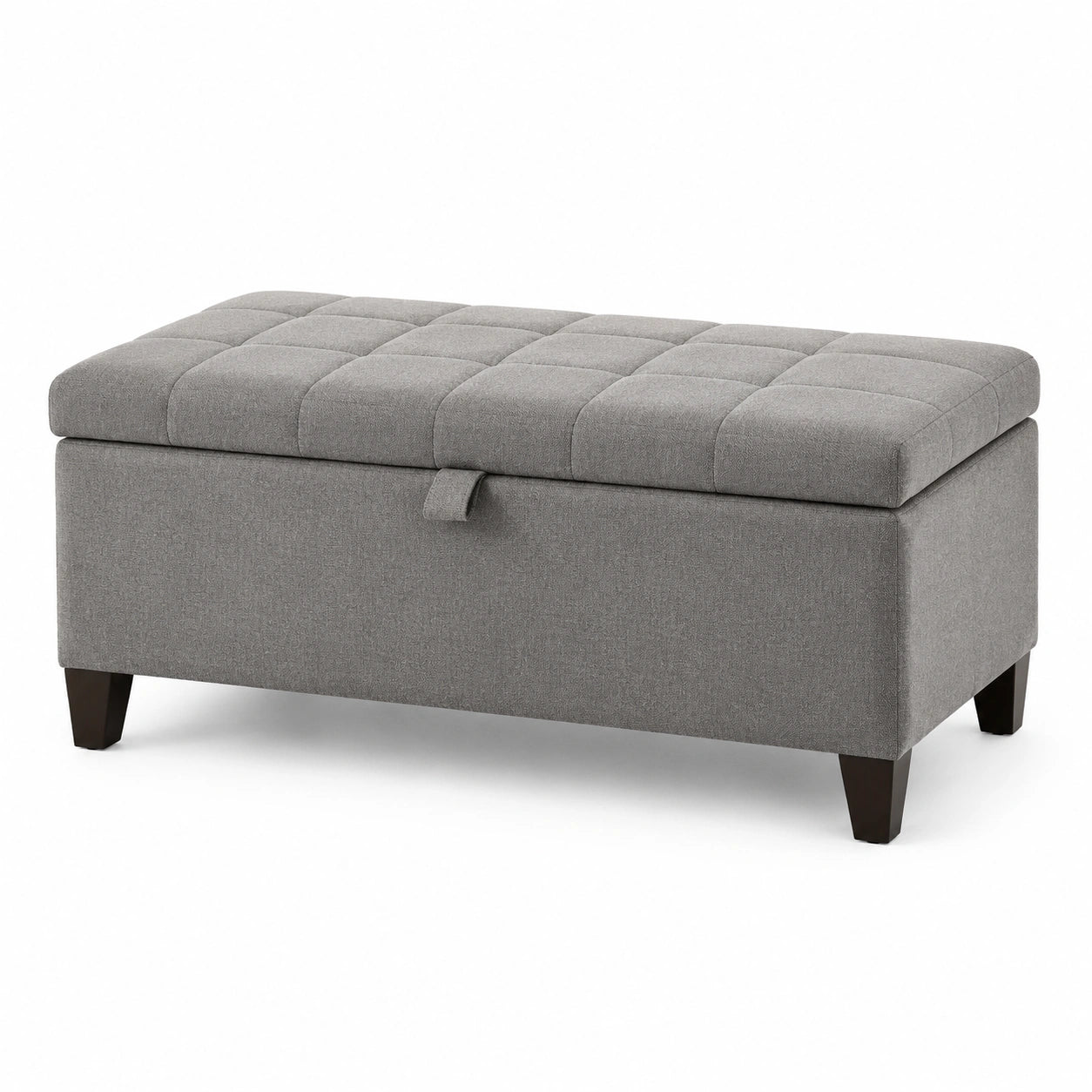 Cassapanca Contenitore in Tessuto Grigio con Gambe in Legno
