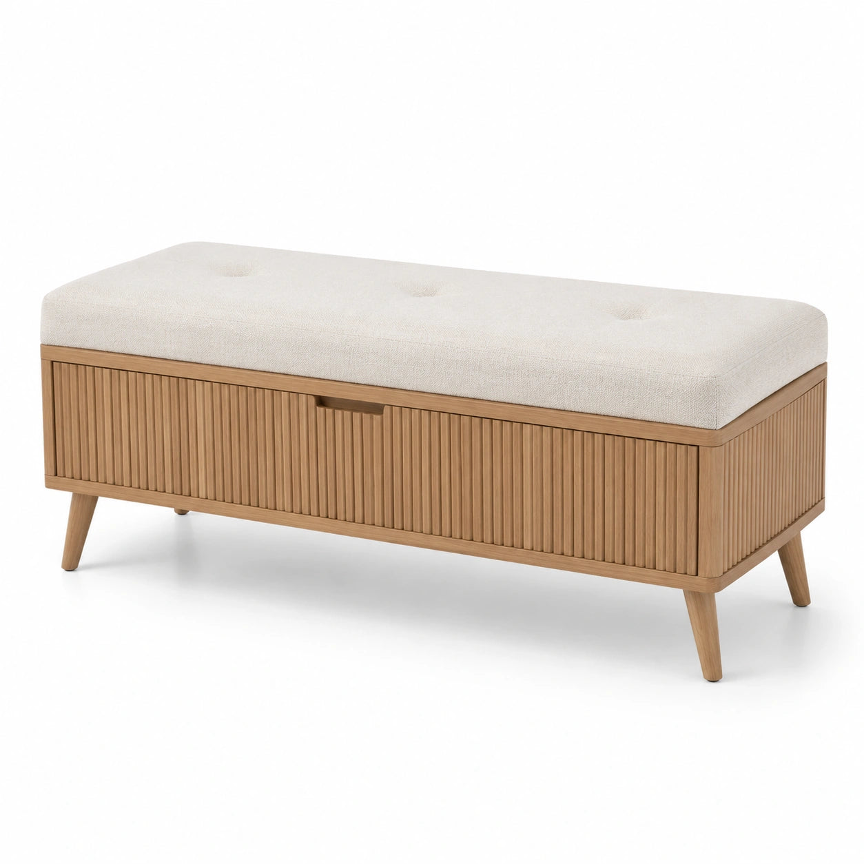 Panca contenitore in legno e tessuto beige 120x40x45 cm