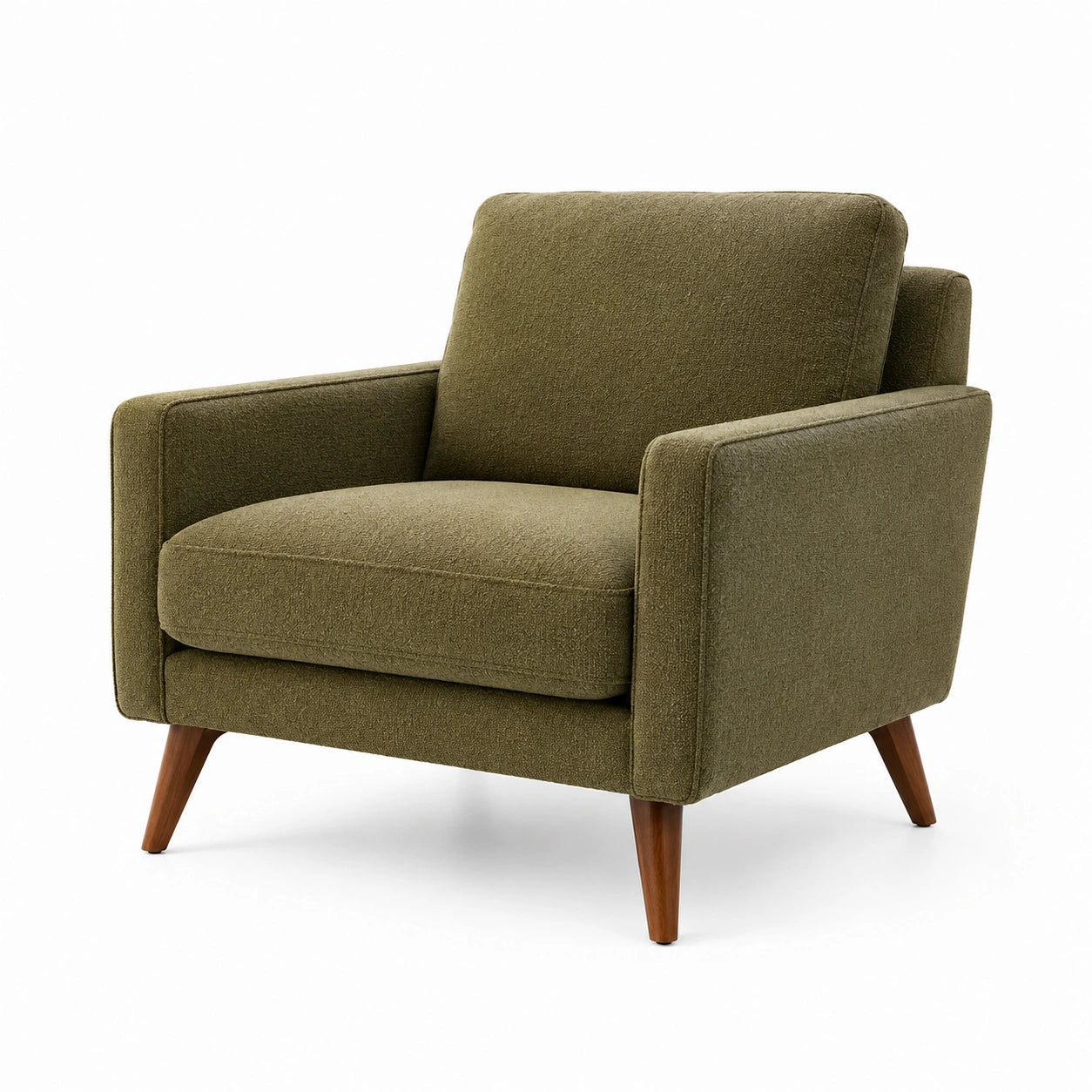 Poltrona in tessuto poliestere verde oliva con gambe in legno