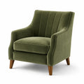 Poltrona in velluto verde con gambe in legno massello