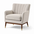 Poltrona in tessuto beige con gambe in legno