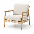Poltrona in Legno Massello con Rivestimento in Tessuto Beige
