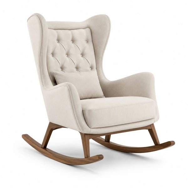 Sedia a dondolo in tessuto beige con base in legno massello