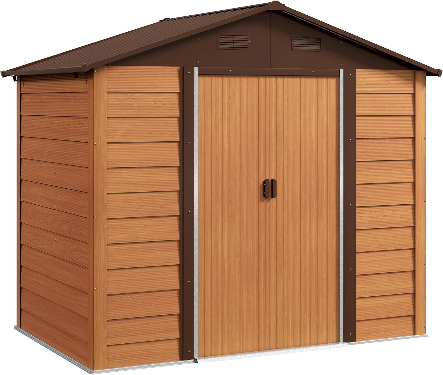 Outsunny Casetta da giardino, Doppie Porte Scorrevoli Bloccabili, 4.07m2 in Acciaio Zincato con Fori di Drenaggio Prese d'Aria, Design Effetto Legno