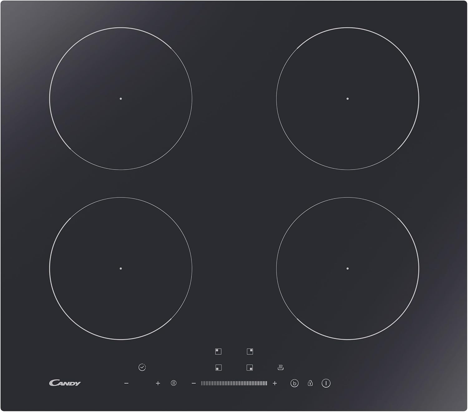 CANDY CI642CTT Piano cottura, a induzione, funzionamento mono touch, 4 zone di cottura, colore: Nero, vetro senza cornice
