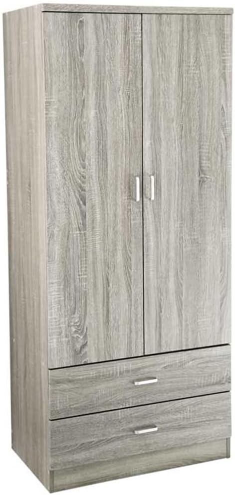 MA MAISON Armadio, Guardaroba, Moderno, Organizzatore Vestiti - 80 x 52 x 190 cm (Olmo), 2 Ante e 2 Cassetti - Struttura in Legno Truciolare