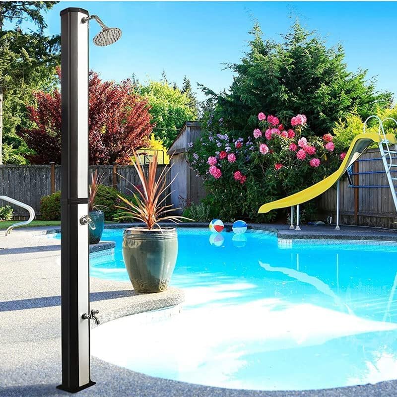 Docce da giardino, Acqua Fredda e Calda, Doccia Esterna Solare da Giardino 40 L con Rubinetto Miscelatore e Soffione - per Esterno Piscina, Meridiana