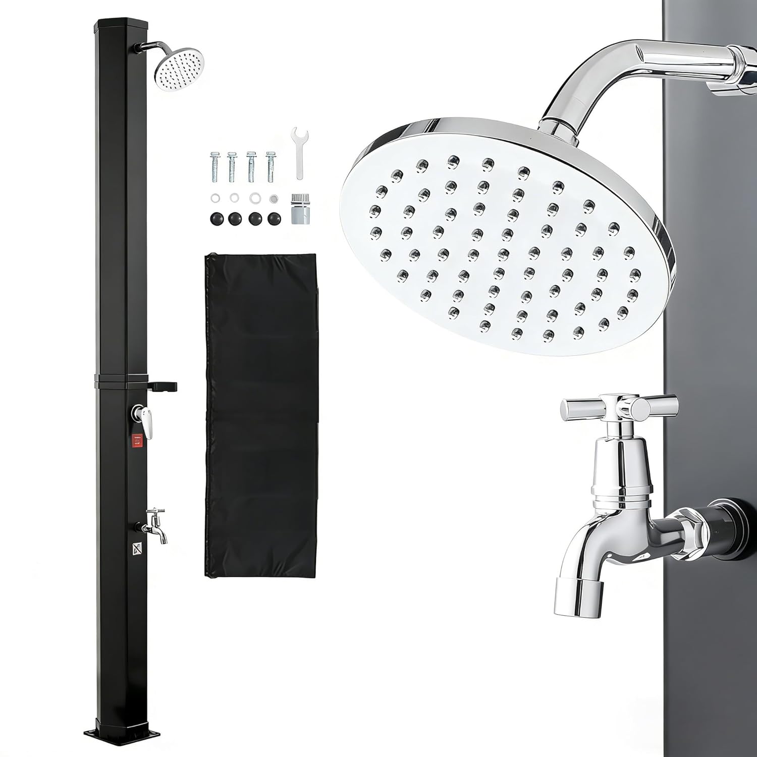 VEVOR Docce da giardino, Regolazione Acqua Calda e Fredda, Doccia Solare da Giardino 40 L, Uso in Piscina Campeggio, Nero