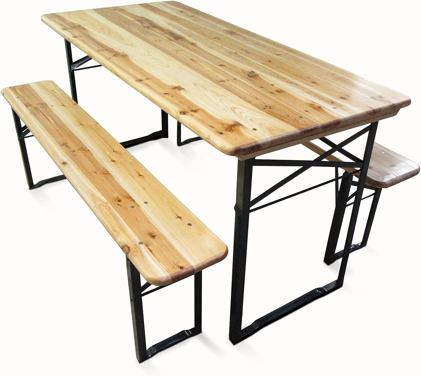Dmora Set da pranzo, Misure Tavolo 150 x 76 x 70 cm, Misure Panca 150 x 44 x 25 cm, Colore Marrone, Set Tavolo e panchine richiudibili da birreria