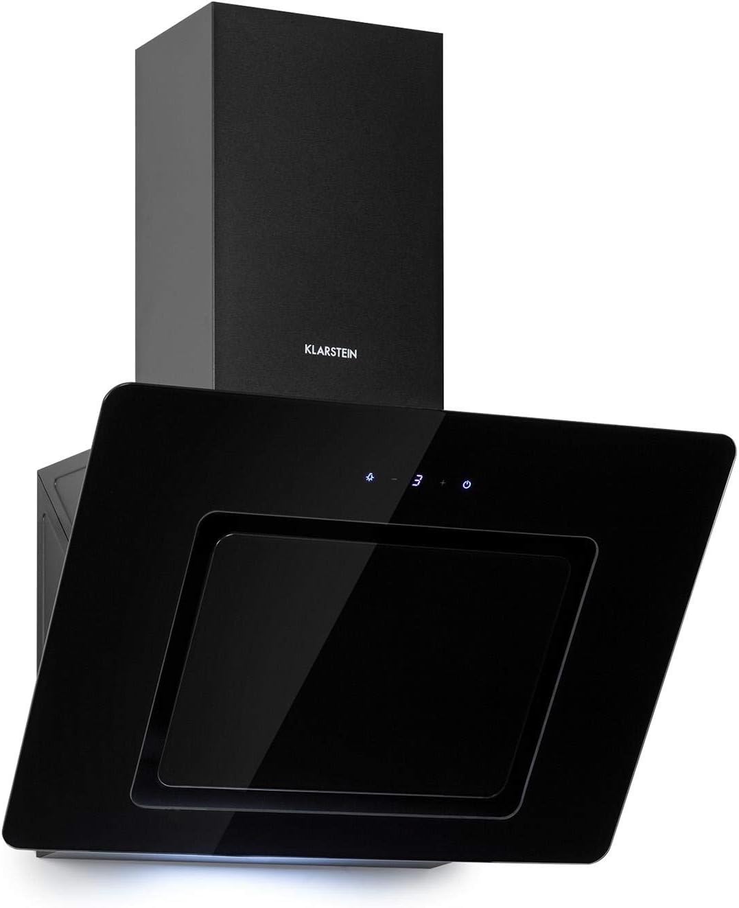 KLARSTEIN Cappe a muro, Inclinata, Classe Energetica B, Scarico, Ricircolo Opzionale, Luce LED, Touch-Control, Alloggiamento in Vetro, Cappa a Parete