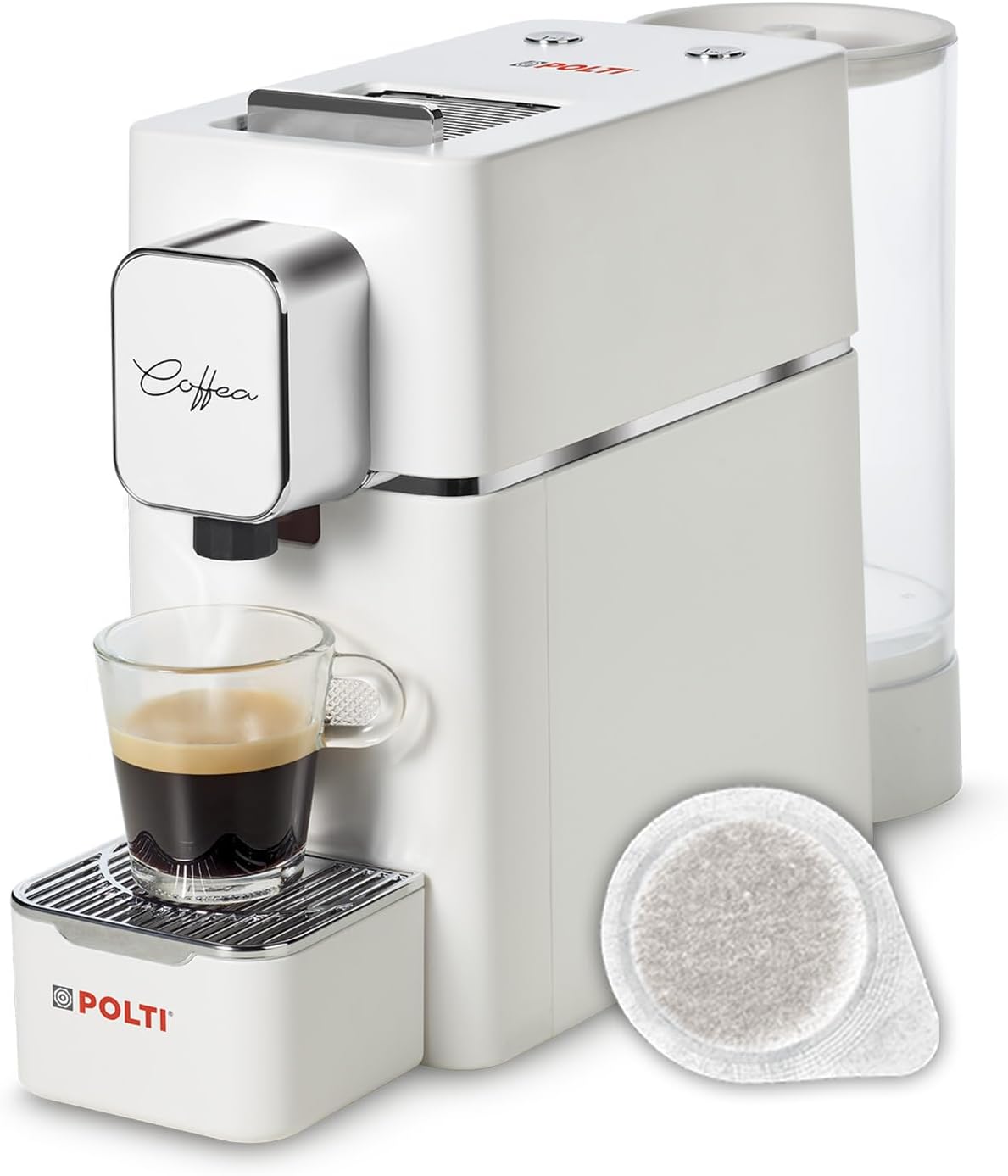 Polti S15W Macchina da caffè, Compatibile con Cialde E.S.E. 44 mm, Serbatoio 0.85 L, Pressione Pompa 19 bar, Macchina per Caffè Espresso, Bianco