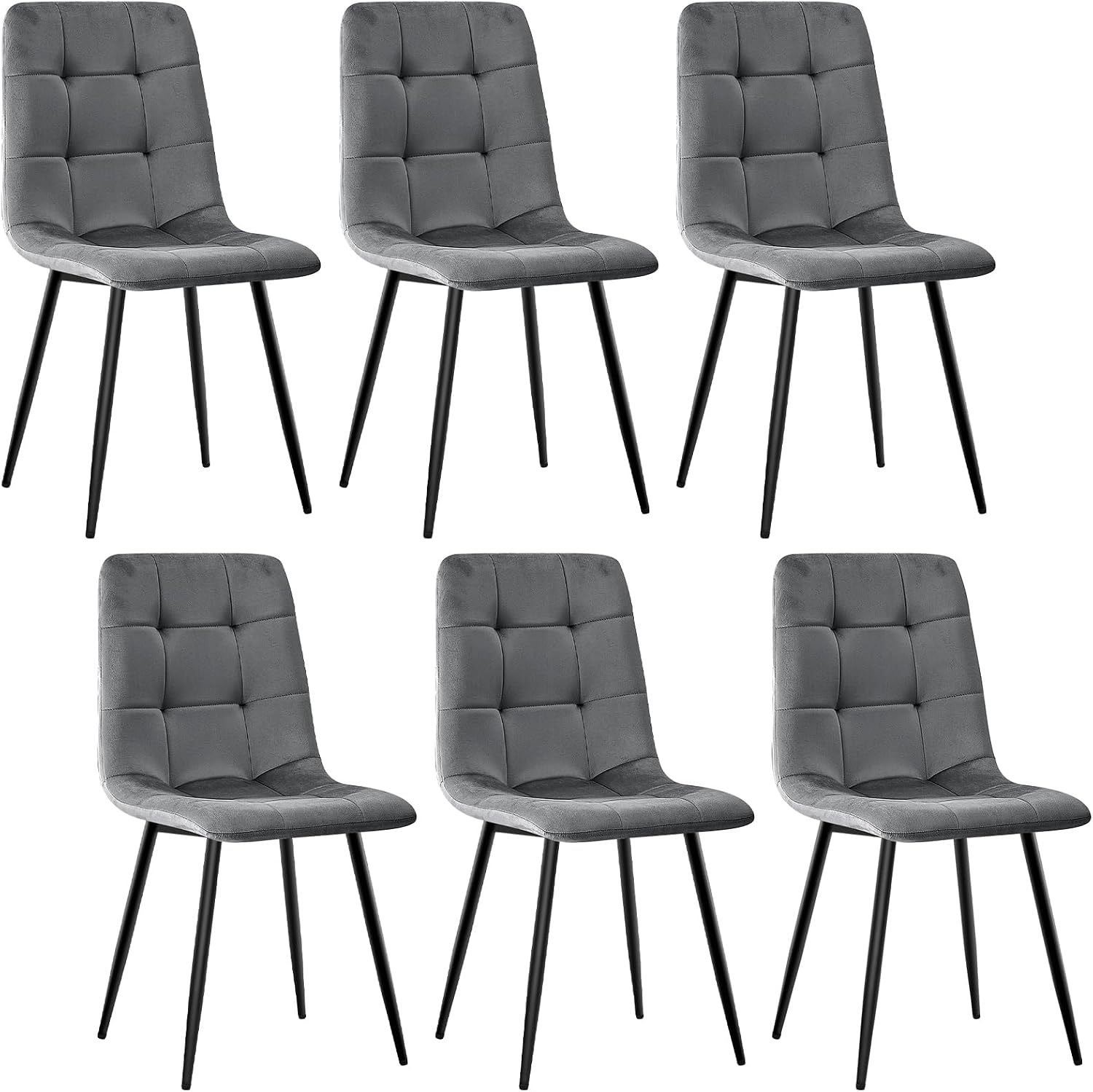 Sedie, da Cucina Moderne Imbottite con Gambe in Metallo Nero, per Sala da Pranzo e Cucina, Design a Quadri, Grigio Scuro, JIJIAN