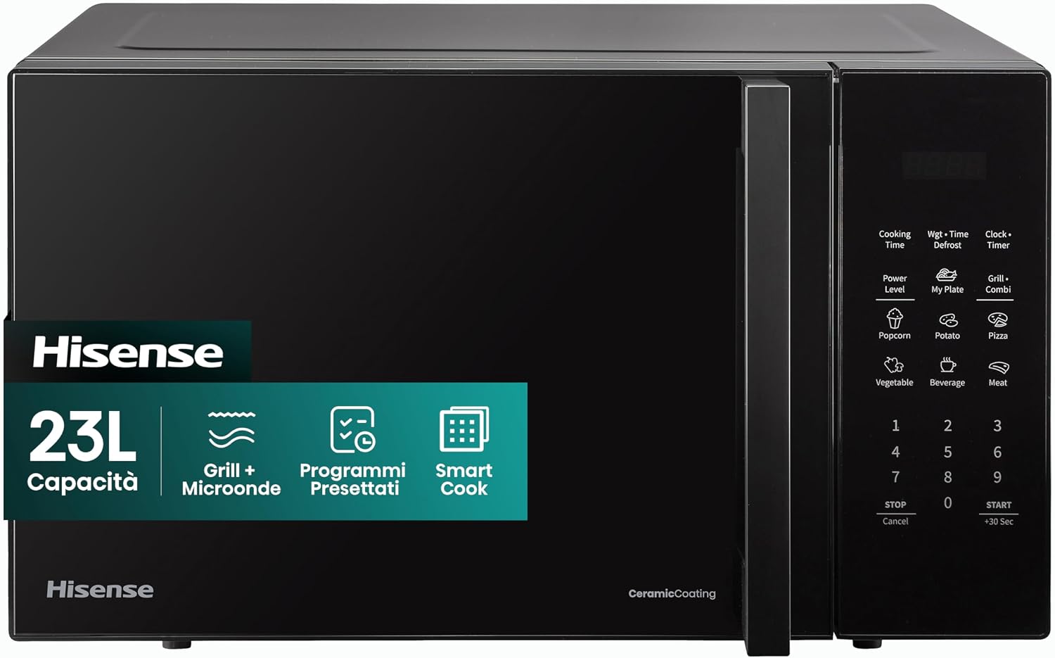 Forno a microonde, Nero, Grill Potenza 1000 W, Forno Microonde Elettronico, Display Led con Comandi Touch, Hisense