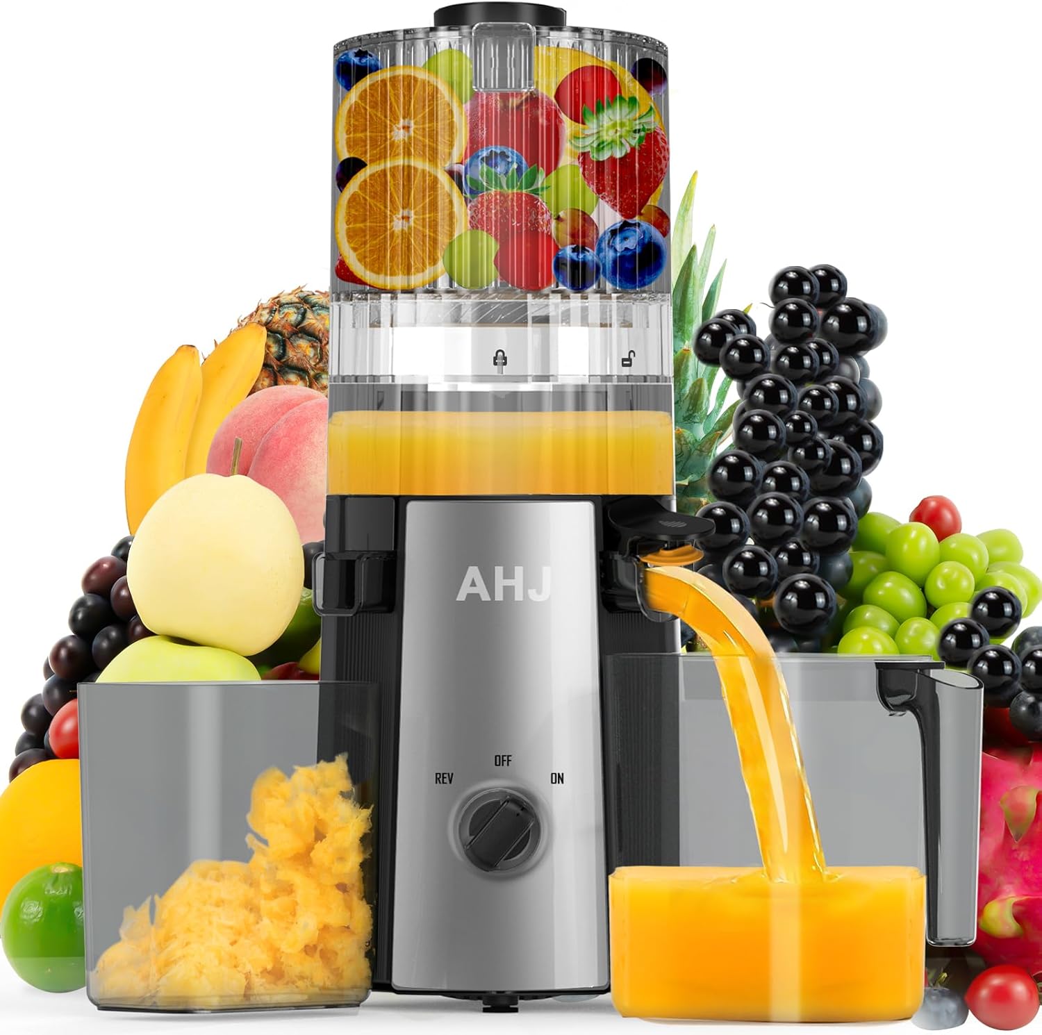 AHJ Estrattori succo albero singolo masticatori, con 2 Bicchieri, Estrattore Frutta e verdura, Alta Estrazione, Facile da Pulire