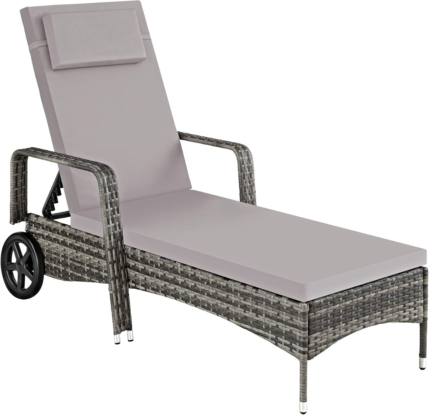 Lettino prendisole, Adatto per Uso Interno ed Esterno, da Giardino - Grigio, Design Molto Elegante, con Ruote, ® Cassis in Alluminio e Rattan, tectake