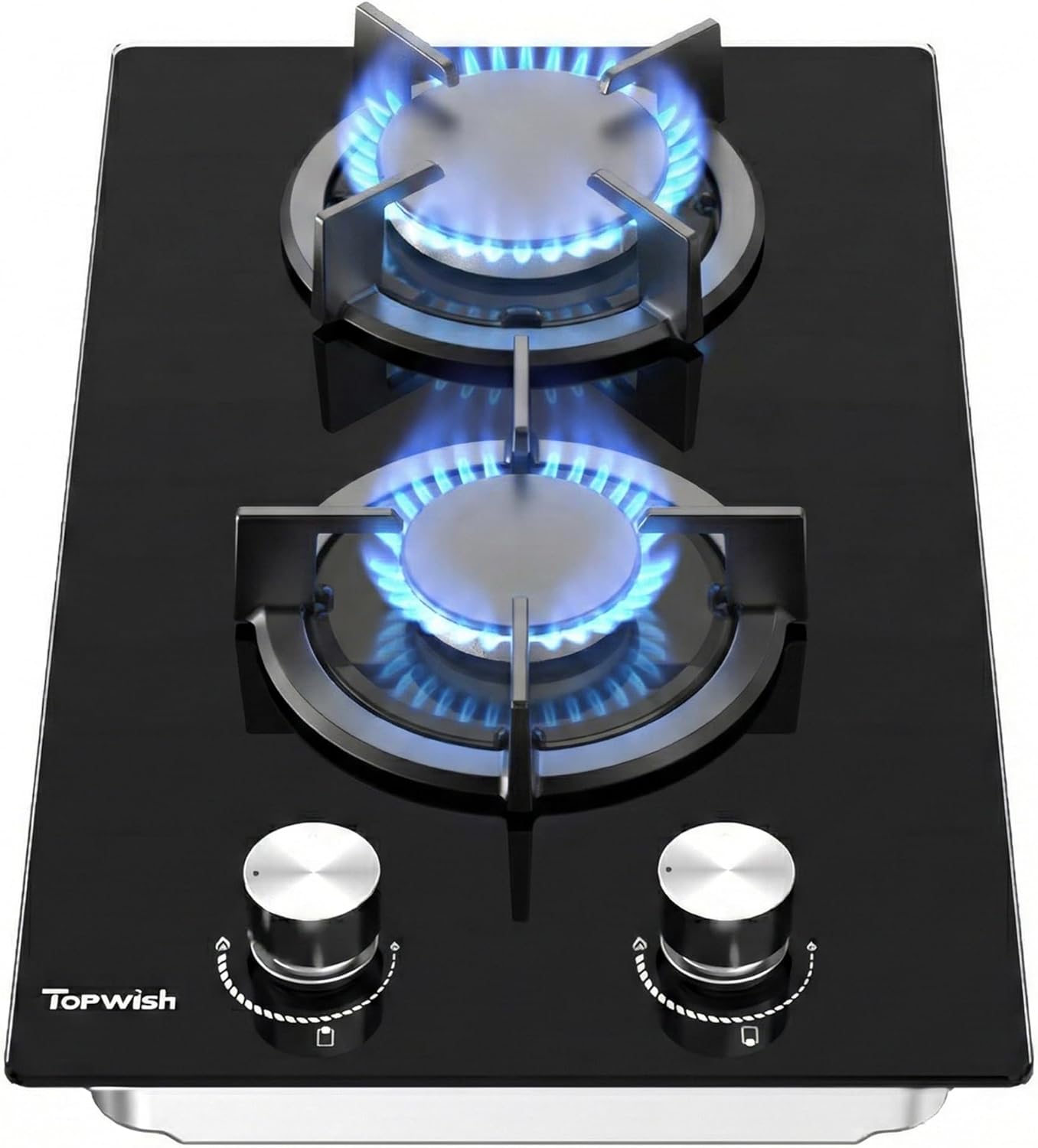 TOPWISH Piano cottura, 2 fuochi gas incasso, gas 2 fuochi, con protezione flame-out, accensione automatica, LPG convertibile