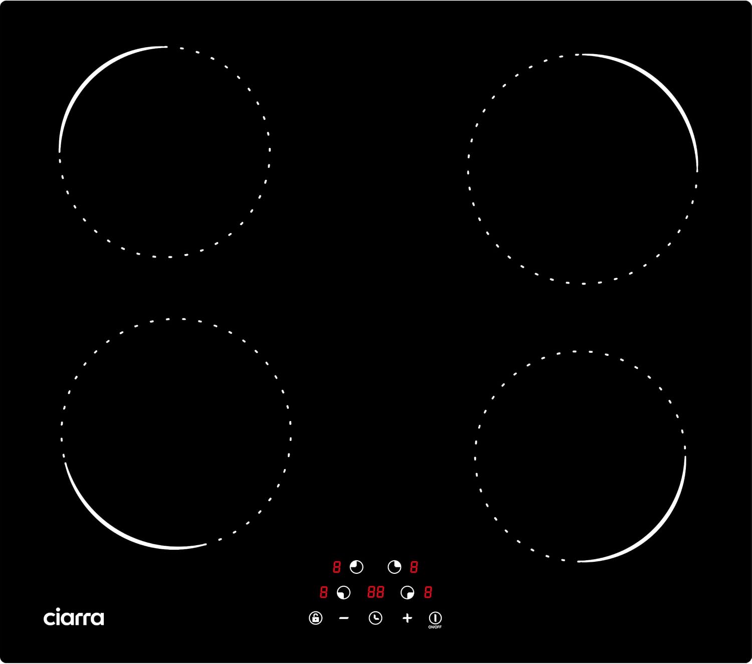 CIARRA AWBBIH4-C Piano cottura, 4 Fuochi, Piastra Induzione con Controllo Touch, Timer, Sicurezza Bambini
