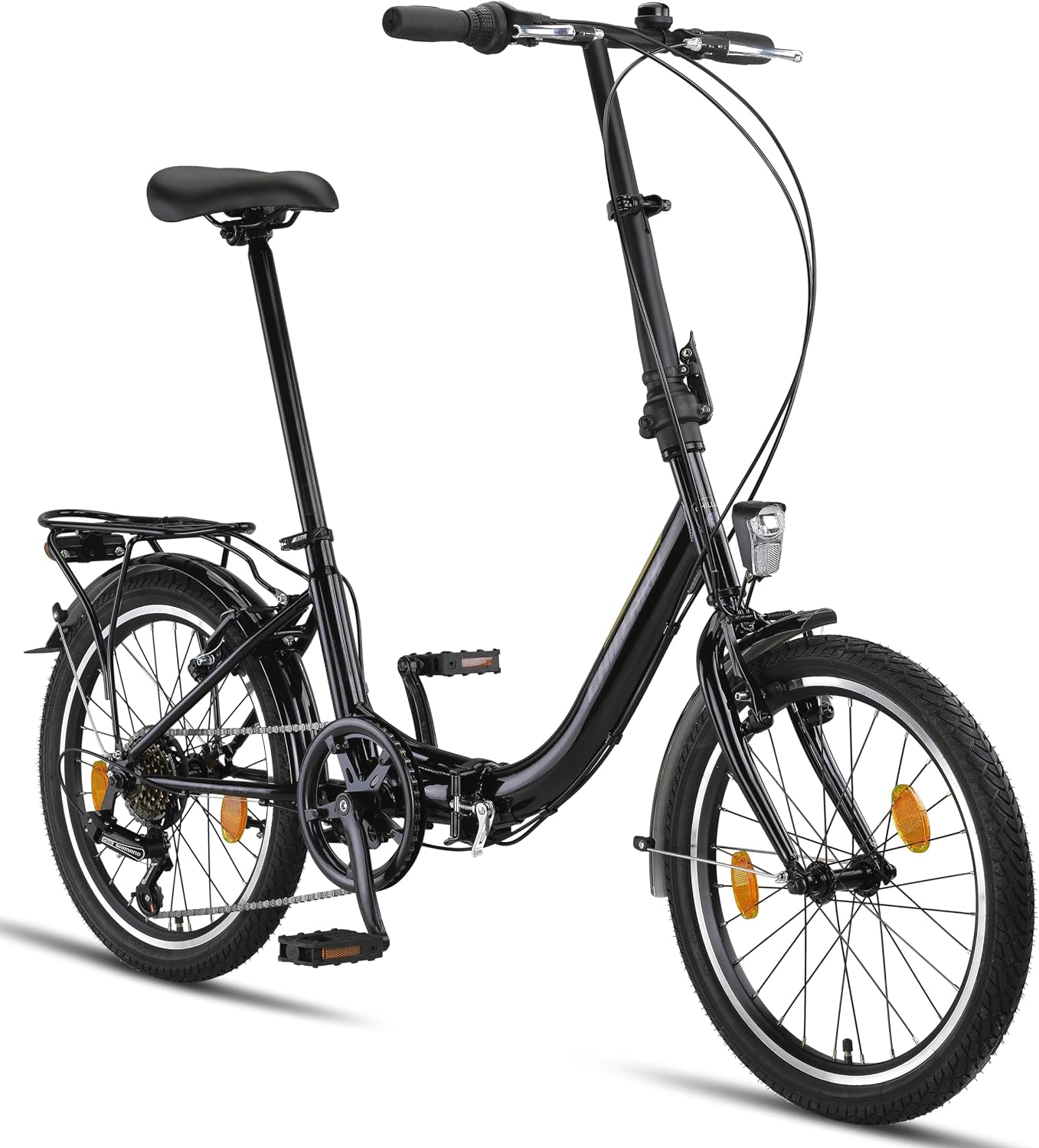 Chillaxx Bici pieghevoli, cambio Shimano a 6 marce, luce a LED, sistema di piegatura, bicicletta pieghevole
