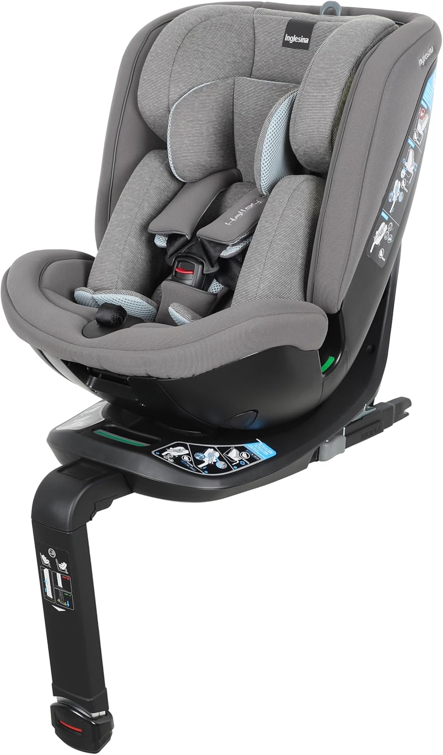 Seggiolini auto, da 0 a 12 Anni (40-150 cm), Halley Pro, Grey, Reclinabile e Traspirante, Omologato ECE, Inglesina R129