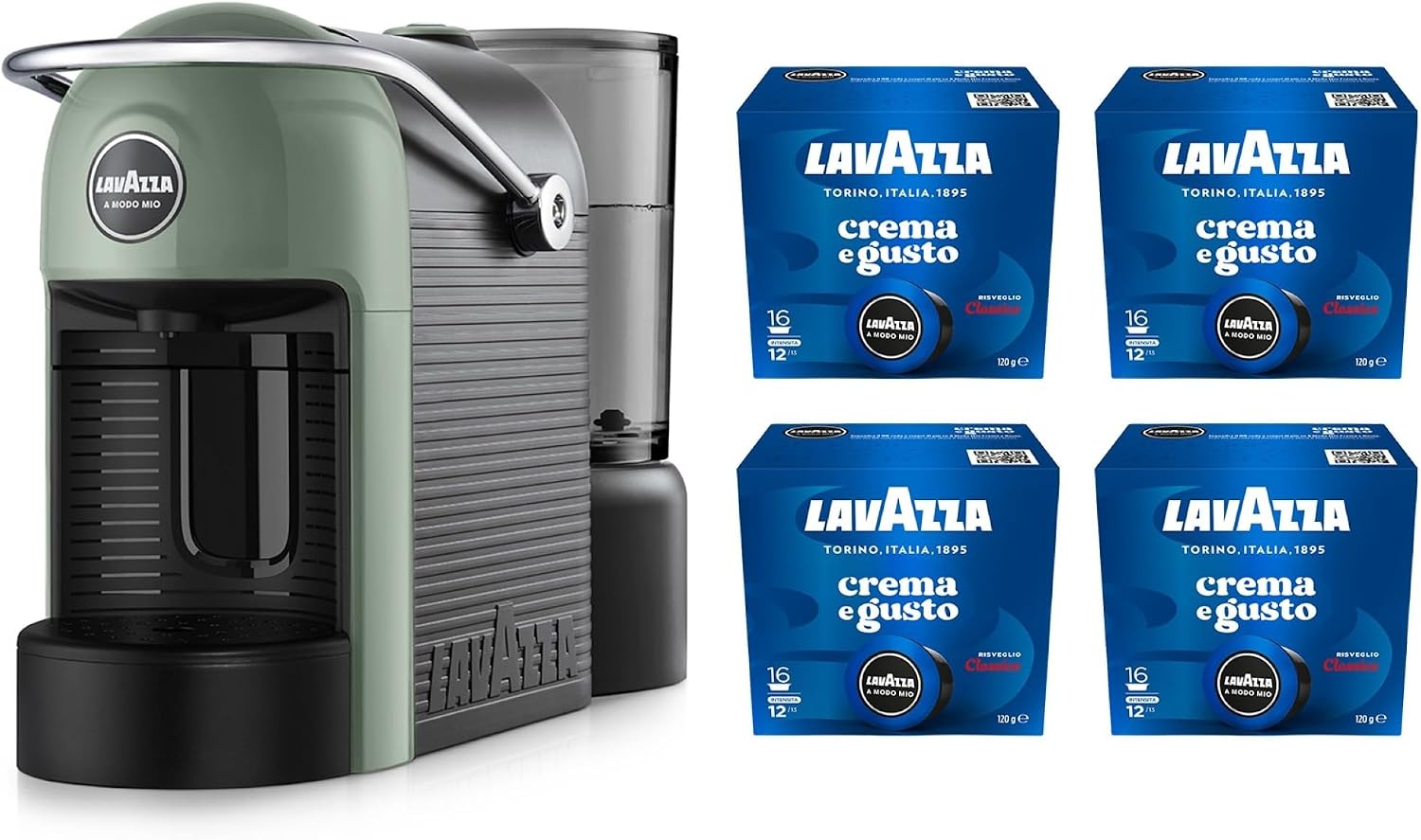Lavazza Macchina da caffè, Macchina Espresso con 64 Capsule, A Modo Mio Jolie Evo, Macchina per Caffè Realizzata con 36% di Plastica Riciclata, Verde