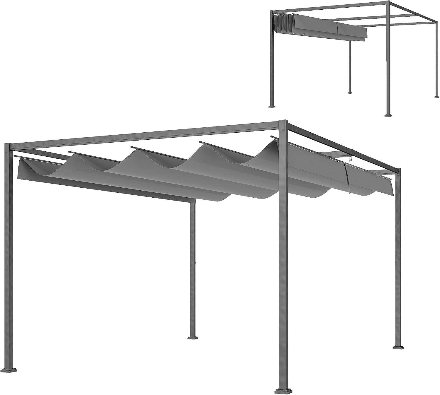 Gazebo, Pergolato da Giardino in Poliestere e Metallo, per Patio, Esterno, Fori di Drenaggio, Picchetti e Viti, Terrazzo, Grigio Scuro, Outsunny