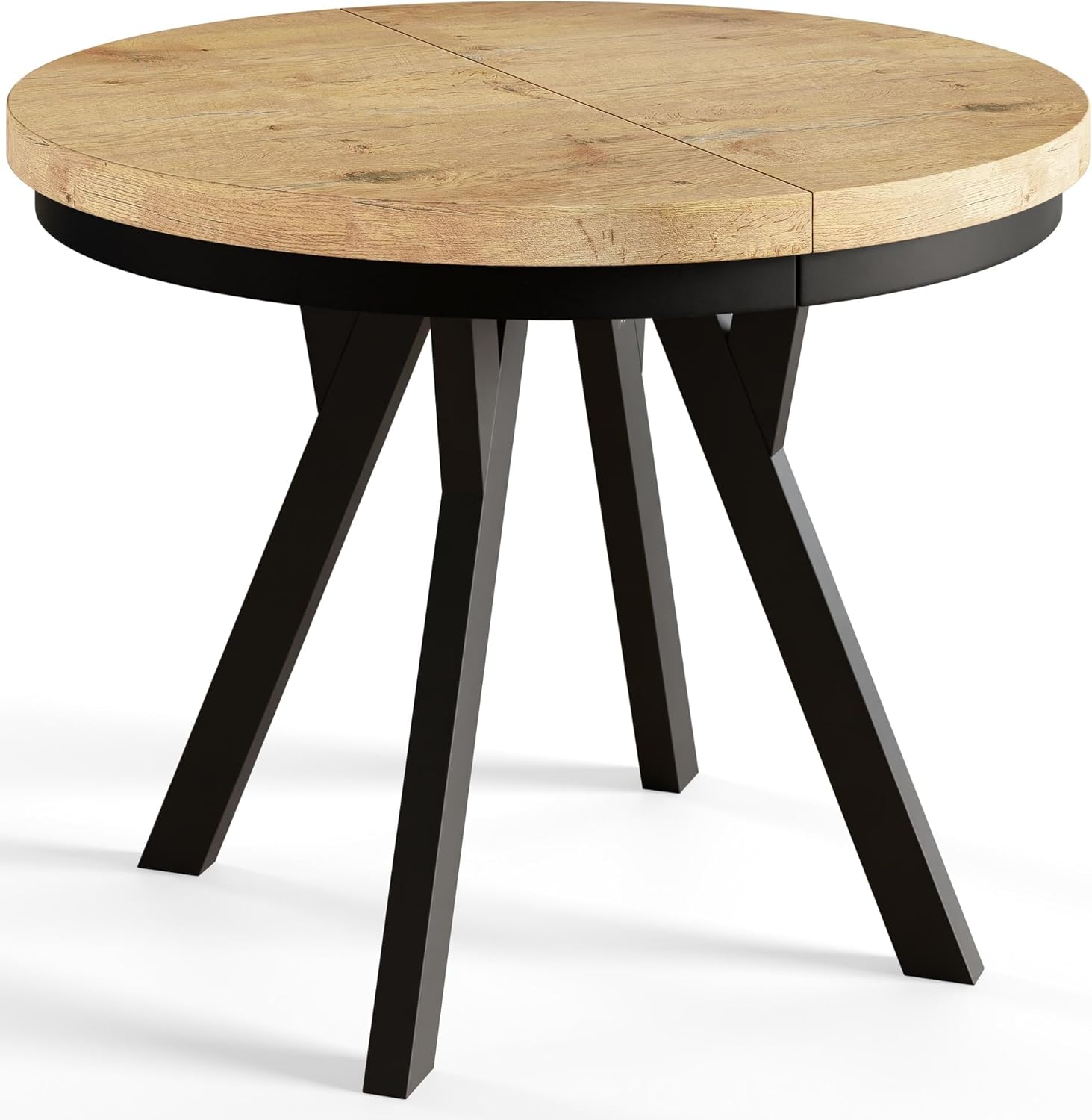 AlpiMeble Tavoli da sala da pranzo, Tavolo Rotondo Allungabile, Lancelot, Collezione Evo, Piano in laminato da 36 mm, Gambe Solide di Colore Nero