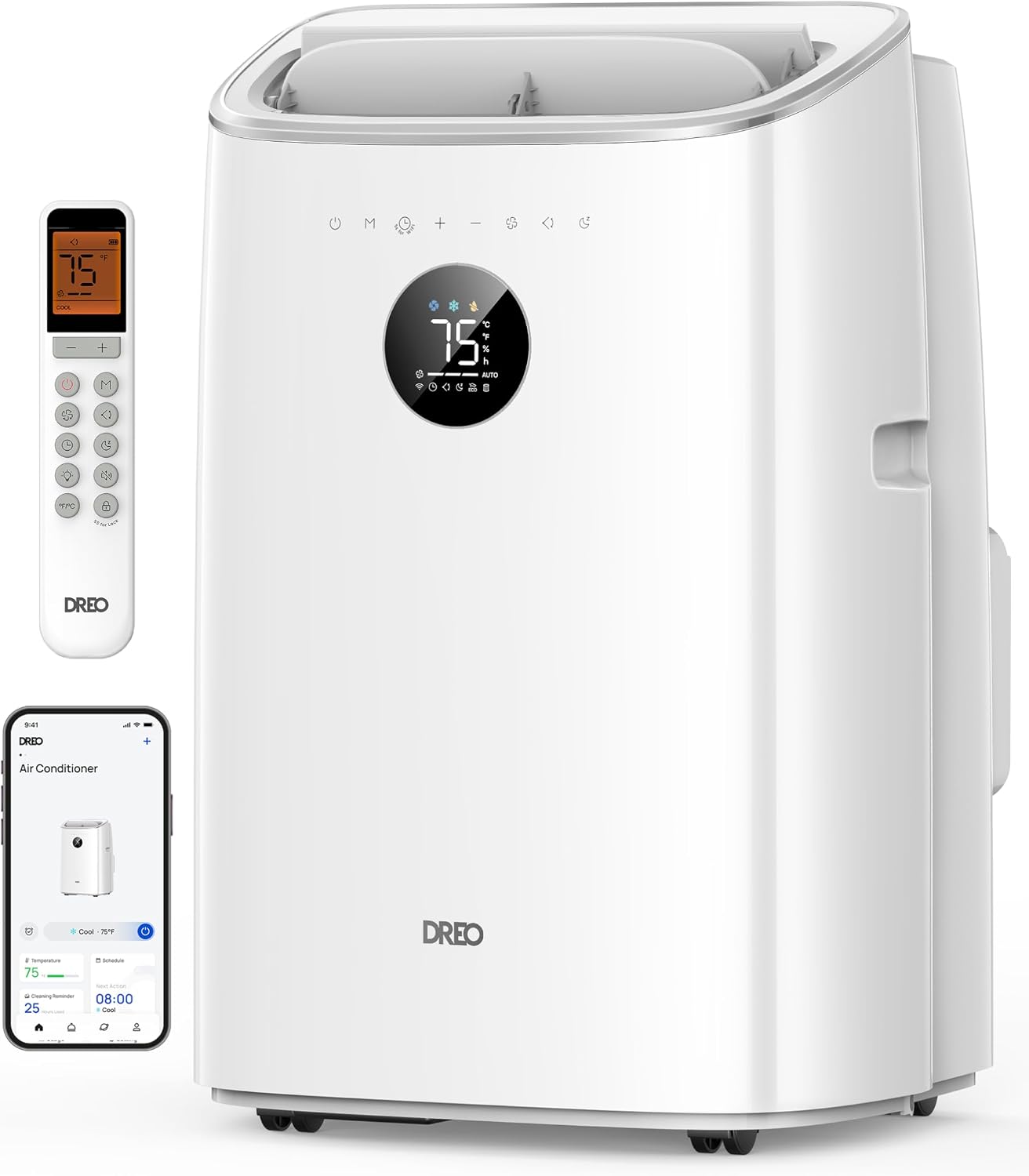DREO AC318S Condizionatore portatile, climatizzatore portatile 7500 BTU 3-in-1 raffreddamento, 2,5 L, ventilazione, deumidificazione, senza drenaggio